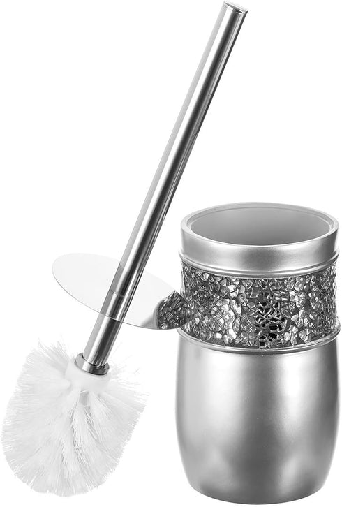 Creative Scents Crackled Glass Toilet Brush with Holder - Silver Toilet Bowl