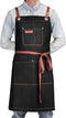 Professional Black Denim Apron with Pockets, Cooking Chef Kitchen Grill BBQ Hairstylist Apron with Leather Straps