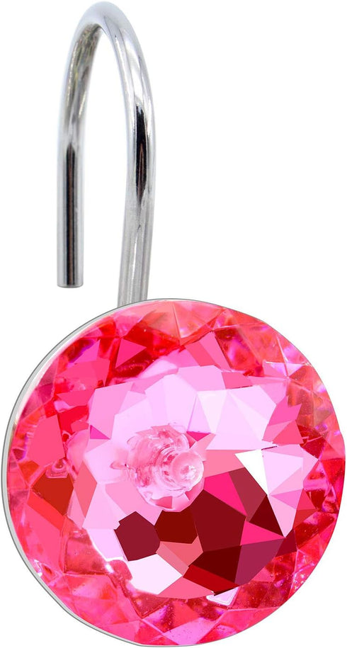 BEAVO Acrylic Fashion Decorative Home Rolling Shower Curtain Hooks, Set of 12 Rings, Pink