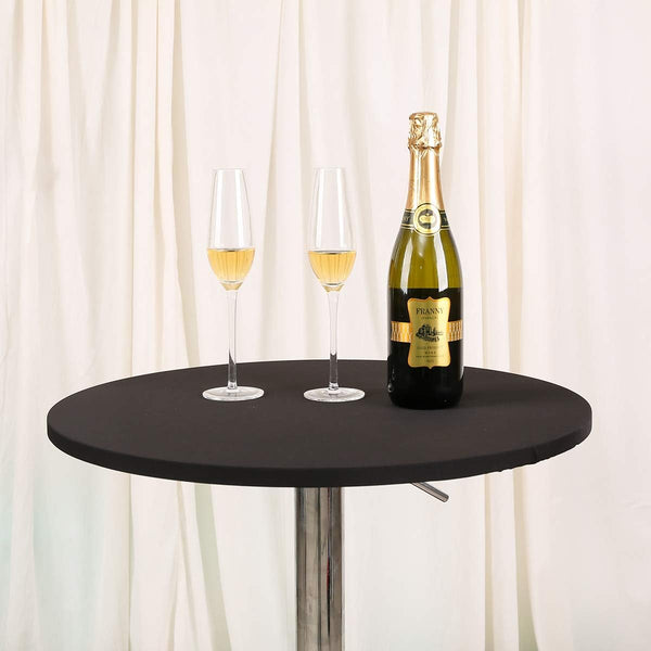 JISEN Fitted Stretchable Cocktail Tablecloth, Round Table Cap 28 Inch, A-Black