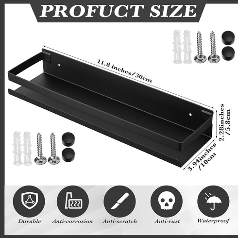 2 Room(11.81 Inch/ 30 cm,Black) Lallisa Pieces Stainless Steel Shelf Bathroom Shower Floating Shelves Wall Mounted