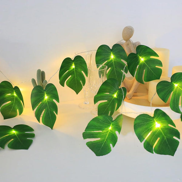 WEISPARK 20 LED Palm Leaves String Lights, Tropical Artificial Monstera Leaf Wall