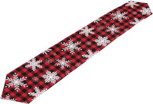 WOOR Double-Sided Snowflakes Table Runner - 13 x 70 Inches Buffalo Plaid Background, Christmas Table Cloth for Holiday