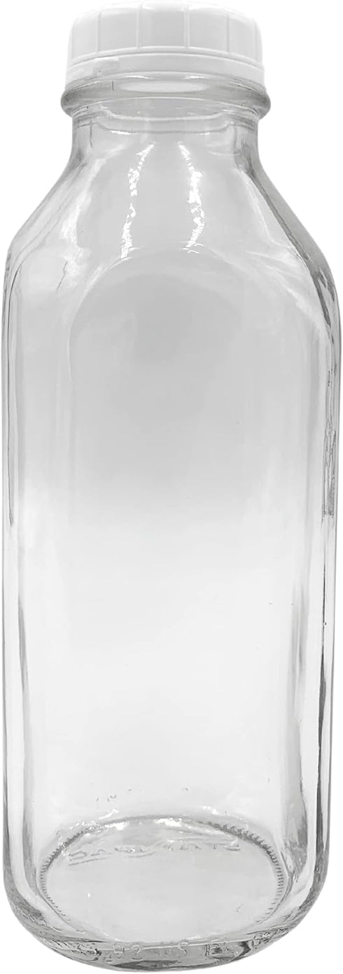 The Dairy Shoppe 1 4 Pack 33.8 Oz Ltr. Glass Milk Bottle with Cap. Square Style