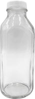 The Dairy Shoppe 1 4 Pack 33.8 Oz Ltr. Glass Milk Bottle with Cap. Square Style