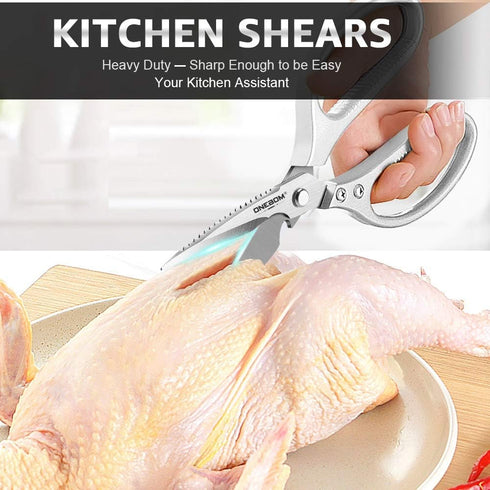ONEBOM Kitchen Shears 2 Pack - Multi-Function Heavy Duty Sharp 304 Stainless Steel Cooking Shears