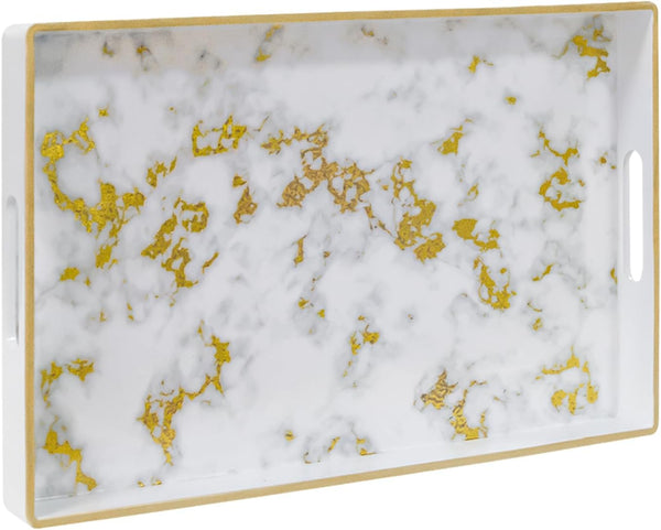 MAONAME White Decorative Tray with Handles, Plastic Serving Tray for Coffee Table,