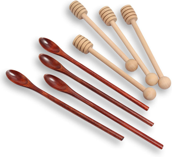6.3Inch Wooden Honey Dipper Sticks: Long Handle Coffee Stirring Spoons - Honey