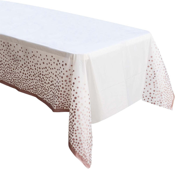 2 Pack Rose Gold Disposable Table Cloths, Plastic Table Cover for Birthday Baby Shower Rectangle Tables 54 x 108 in.