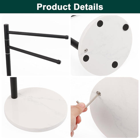 Hand Towel Holder, F-Shape Stand with Marble Base, Stainless Steel Swivel Rack for Bathroom Kitchen Countertop