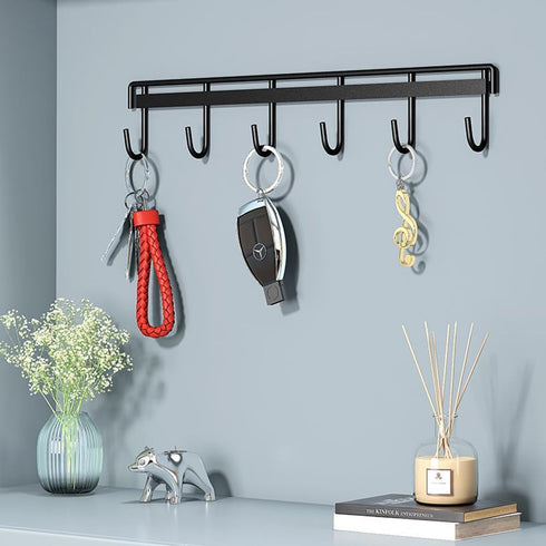 2Pcs Kitchen Utility Hooks - Wall Mount Utensil Rack with 6 Hooks, Space Saving Kitchen Holder (Black)