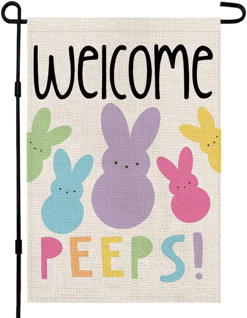 Welcome Easter Garden Flag, Double Sided Vertical 12×18 Inch Bunny Banner, Spring Outdoor Farmhouse Decoration DF019