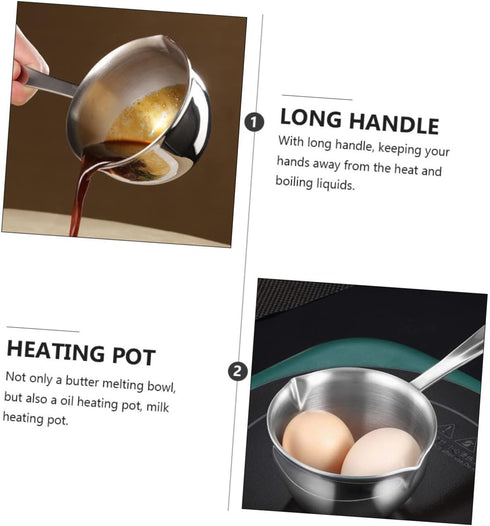 Stainless Steel Butter Melting Bowl with Long Handle, Oil Heating Pot for Melting Cheese and Butter