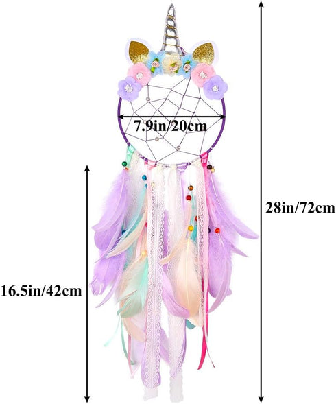 QtGirl Dream Catchers for Kids - Unicorn Wall Decor for Girls Bedroom Flower Feather Hanging Decoration