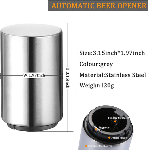 Premium Automatic Beer Bottle Opener (Stainless Steel), No Damage to Caps, Portable Push Down and Pop Off Magnetic Cap Catcher, QUICK Fun Bartender Openning Tool for Corkscrew Lid Home Bars Kitchen by SmaringRobot
