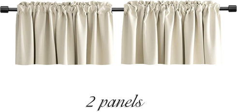 DONREN Cream Beige Curtain Valances for Kitchen, 42 x 12 Inches Long Room Darkening Rod Pocket Valances (2 Panels)