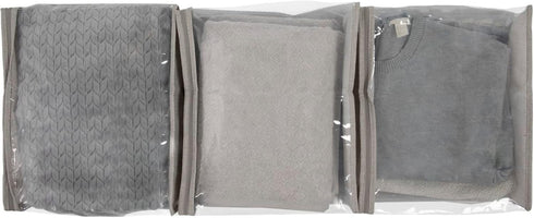 Household Essentials Under Bed Sweater Storage Bags, Zippered with Clear Vision Panel, Set of 3, Silver/Gray