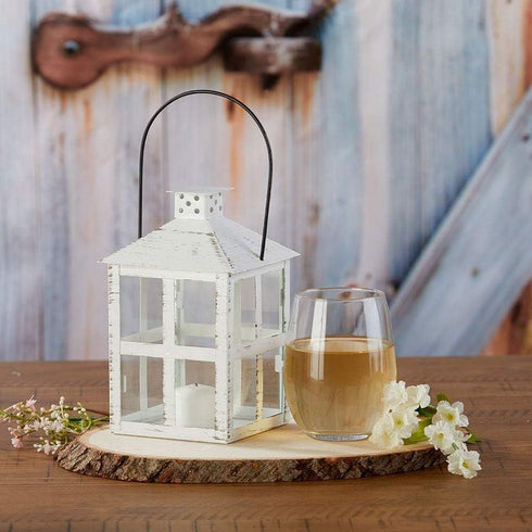Kate Aspen Rustic Farmhouse Decor, White Candle Holder Lantern, 7.5 Inch, Wedding Decoration, Centerpiece