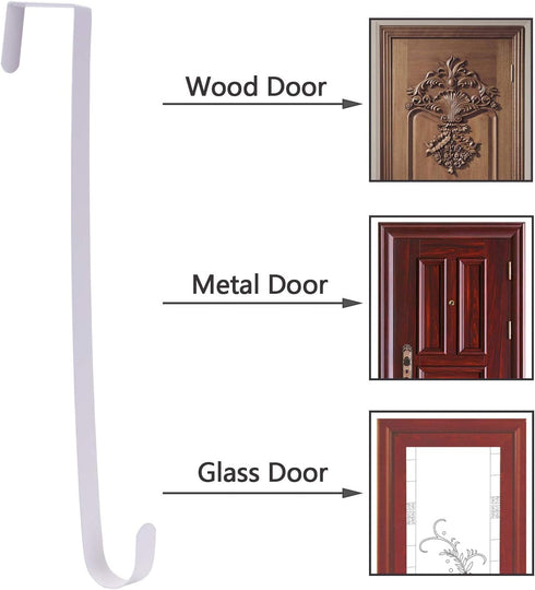 Sattiyrch 15" Wreath Hanger for Front Door - Sturdy Steel Over The Door Hook (White)