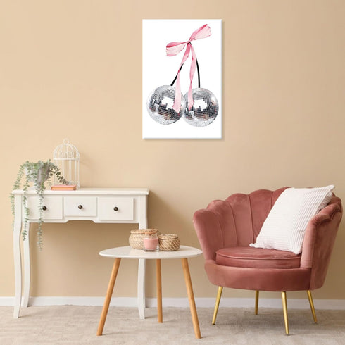 Generic 8x12in Vintage Disco Bow Posters White Cherry Canvas Wall Art Funky Coquette Pink Bow Preppy Aesthetic Prints