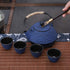 Set 4 Japanese Style Cast Iron Teapot with Tea Cups Iron Tea Kettle with Infuser Hemp Rope Trivet Asian Gift for Adults
