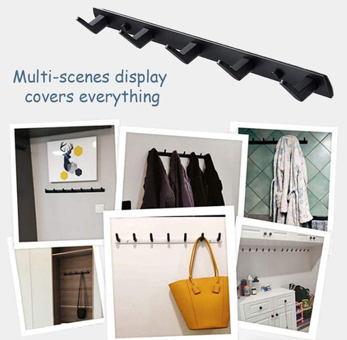Wall Mounted Coat Racks with 6 Hooks, Modern Black Hanging Holder Towel Rack for Clothes Entryway Bathroom