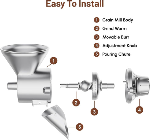 Grain Mill Attachment for Kitchenaid Stand Mixer, All Metal, 9 Levels Flour Mill, Suitable for Fully Dried