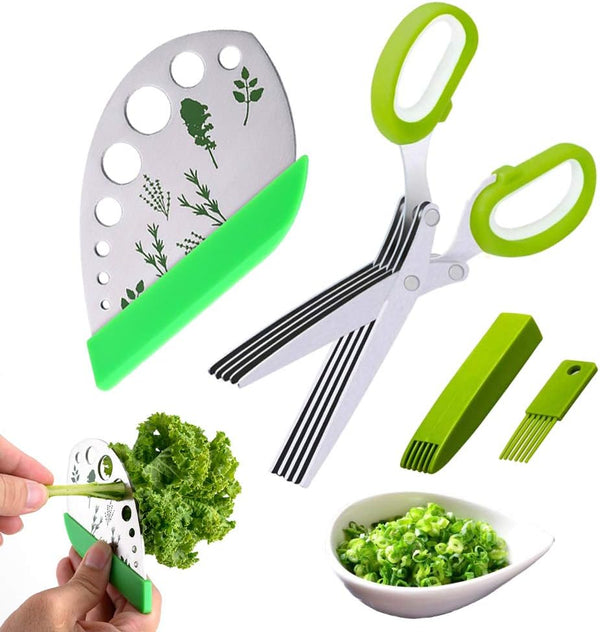 Scissors Herb Stripper Tools Kit, 5-Blades Stainless Steel Scissors with Kitchen Herb Stripping Tool