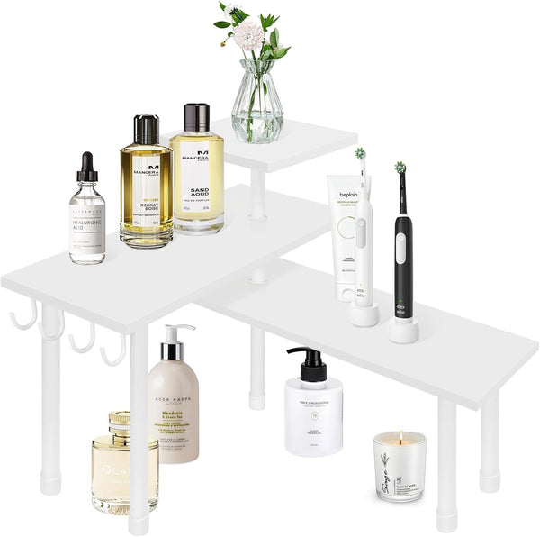 Homode Kitchen Countertop Organizer Corner Shelf, 3 Tier Wood Shelf for Makeup, Bathroom Storage, White