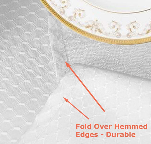 Tektrum Heavy Duty 70 inch Round Elegant Waffle Weave Check Jacquard Tablecloth, Waterproof/Stain Resistant (White)