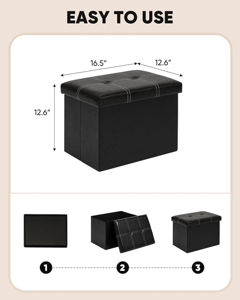 16.5"x12.6"x12.6" B FSOBEIIALEO Folding Storage Ottoman Cube, Faux Leather Footrest Seat Coffee Table, Black