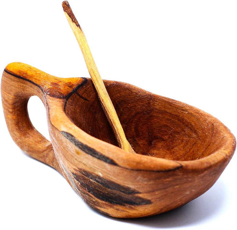 Reclaimed Olive Wood Salt and Spice Pot with Spoon, Kenya