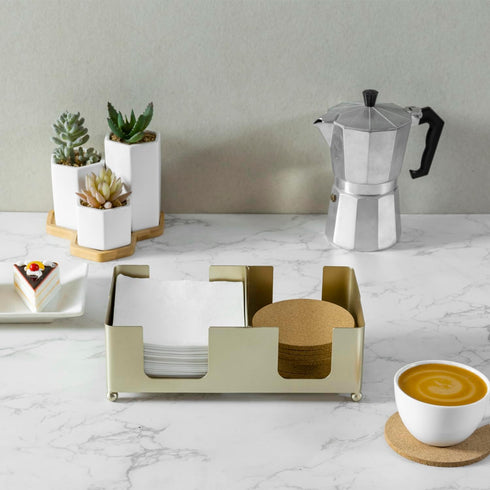 Countertop 5'' MyGift Disposable Napkin and Drink Coaster Holder, Modern Brass Tone Metal Bar or Coffee Table Guest