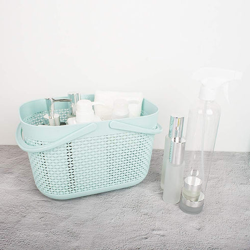 UUJOLY Plastic Organizer Storage Baskets with Handles - Shower Caddy Bins for Bathroom and Kitchen (Blue)