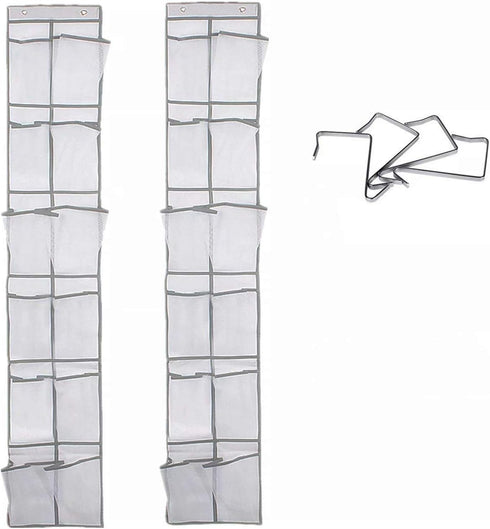 Over The Door Shoe Organizer | Hanging Shoe Hanger with 12 Large Clear Mesh Pockets for Narrow Closet Door, 2 Pack
