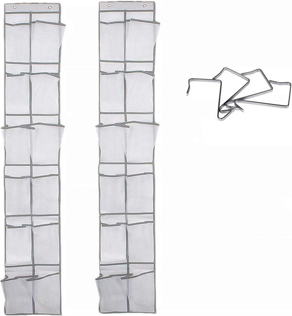 Over The Door Shoe Organizer | Hanging Shoe Hanger with 12 Large Clear Mesh Pockets for Narrow Closet Door, 2 Pack