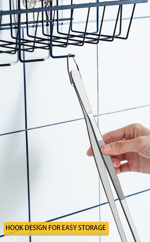 JETKONG 12-Inch Fine Tweezer Tongs, Long Cooking Tweezers in Stainless Steel for Kitchen Use