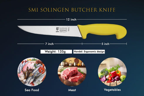 SMI 7 inch Solingen Butcher Knife - Professional Chef Knife for Meat Cutting and Processing