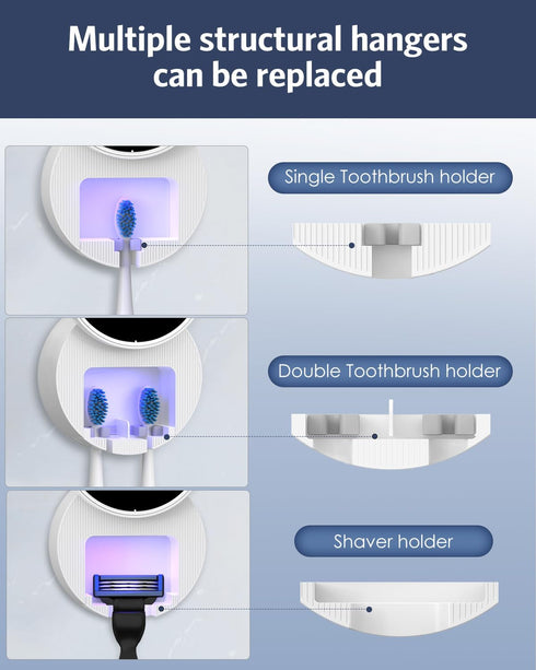 60-Degree Upgraded UV Toothbrush Cleaner Holder Wall Mounted, Temracha Razor Electric Toothbrush Holder for Bathroom