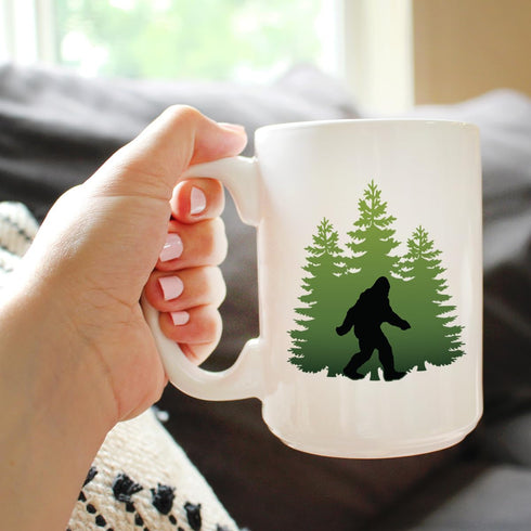 Bigfoot Coffee Mug, Funny Sasquatch Gifts, Large 15oz White Ceramic Mug