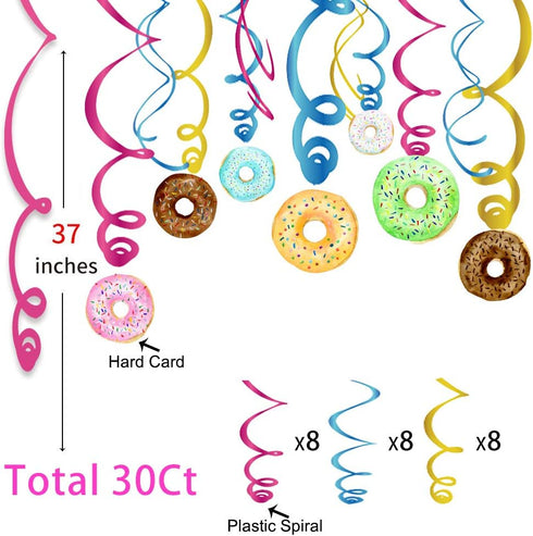 30Ct Donuts Party Supplies - Hanging Swirl Decorations for Kids, Home, Classroom, Baby Shower, Birthday