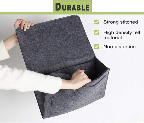 DOURR Felt Bedside Caddy Organizer Storage Pocket for Tablet Magazine Phone Small Things Holder (Gray)