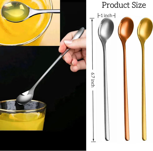 3 6.7-Inch Set, Color Coffee Spoon Long Handle metal Stirring Spoons Teaspoon, Gold Silver Stainless Steel Small