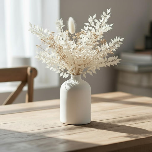7 Inch White Ceramic Vase - Tall - Large, Minimalist Modern Home Decor, Decorative Object - Centerpiece, Coffee Table