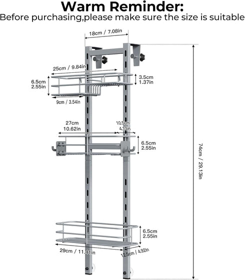 3-Tier 4 ODesign Over The Door Shower Caddy, Adjustable Hanging Shower Caddy with Soap Holder & Hooks, Rustproof