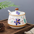 Cute Hand-painted Sugar Bowl, Seasoning Jar, Ceramic Condiment Pot for Restaurant Kitchen Decor- Blue Floral Pattern, 320ml by KKGUD