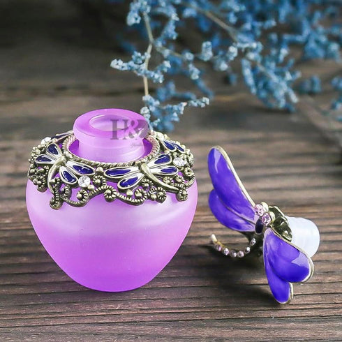 YU FENG 40ml Fancy Purple Dragonfly Refillable Glass Perfume Bottle with Retro Frosted Butterfly Lid