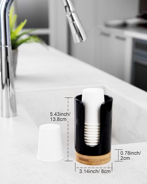 Ceramic Bathroom Cups Dispenser, 3-5 oz Disposable Paper & Plastic Holder for Countertop
