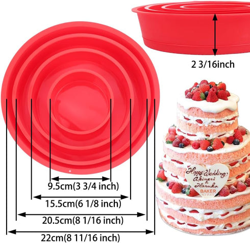 Silicone Mould for Baking Round Cake Pans Set of 4, Nonstick Layer Cakes Chocolate Rainbow for Birthday Wedding Party 4