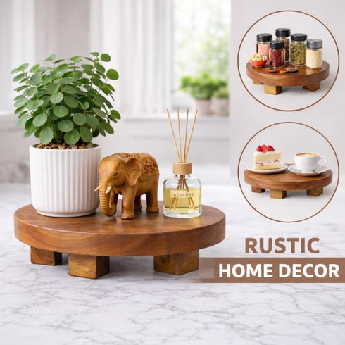 Counter Teak Handmade Display Riser for Bathroom Decor, Round Pedestal Stand for Shelf, Home Centerpiece Decor